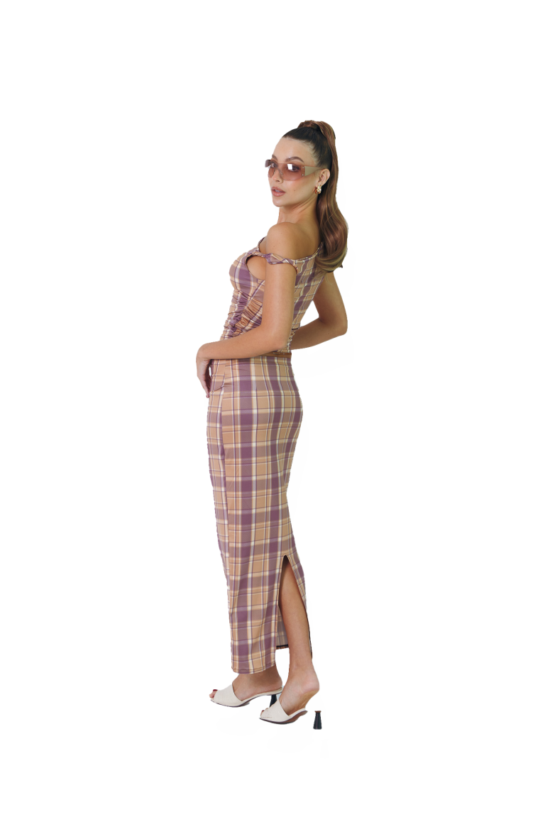 Long Skirt in Purple Tartan