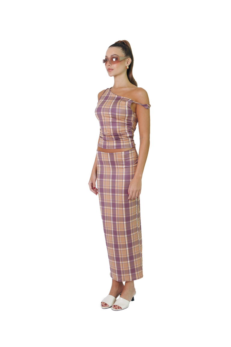 Long Skirt in Purple Tartan