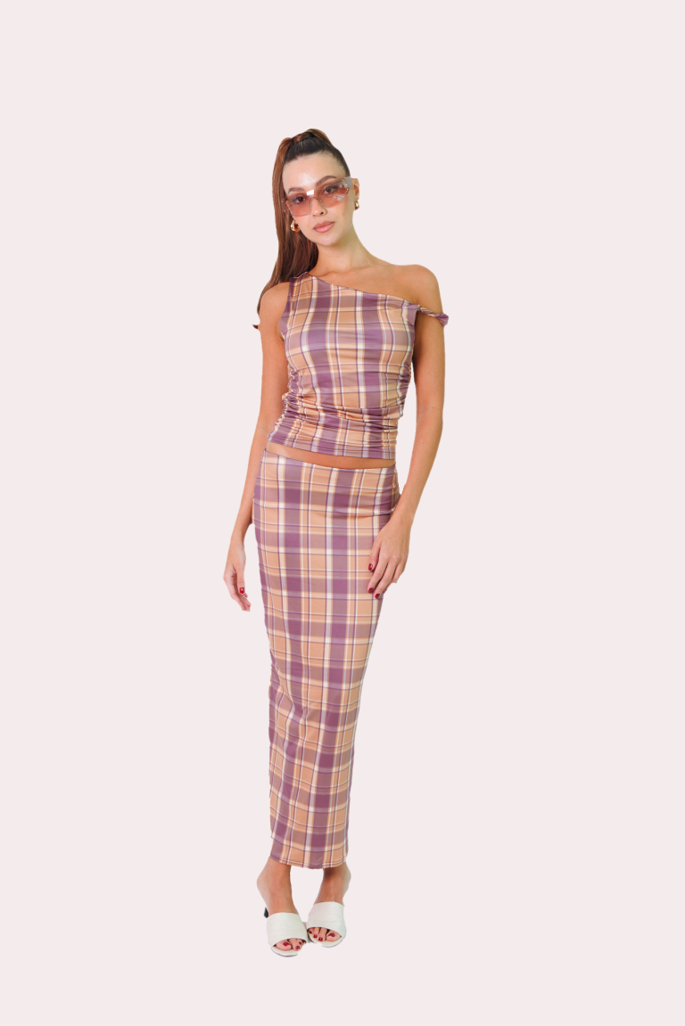 Assymetric Top in Purple Tartan